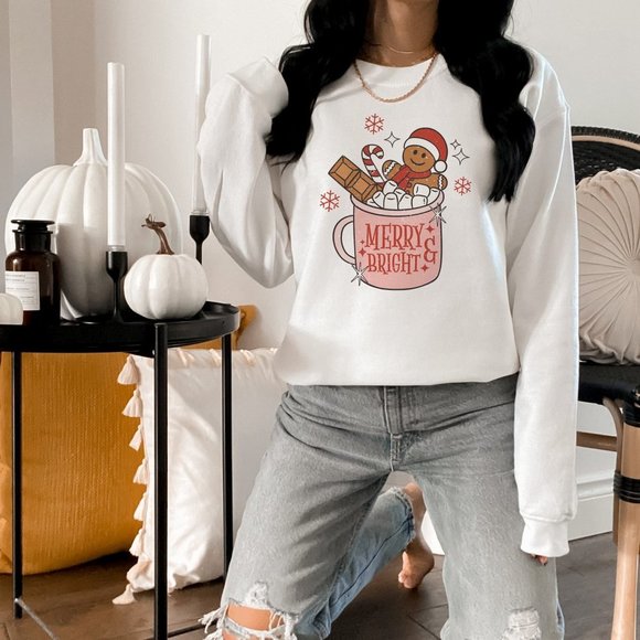 Merry and Bright Mug White Sweatshirt - Picture 2 of 6